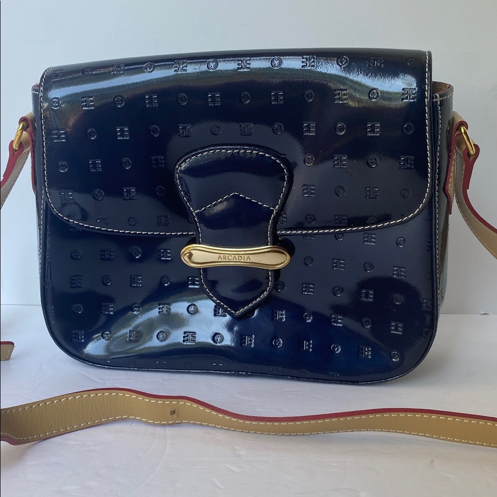 Arcadia Italian Leather Crossbody Bag in Ocean blue Patent Leather